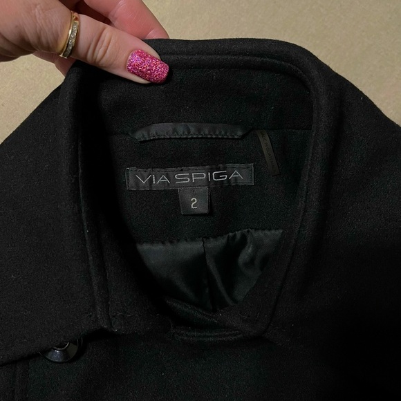 Via Spiga Black Wool Fit & Flare Skating Peacoat Dressy Winter Pea Coat XS 2 - Picture 9 of 10